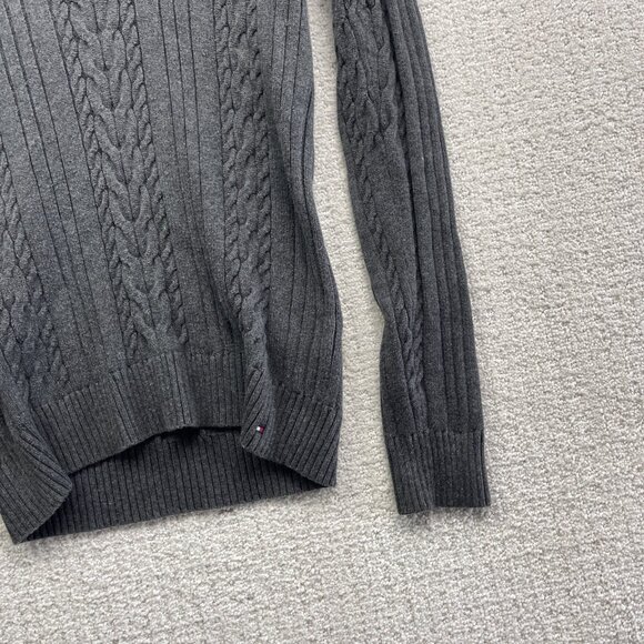VTG Tommy Hilfiger Womens M Cable Knit Sweater Shawl Collar Neutral Grey - Picture 3 of 12